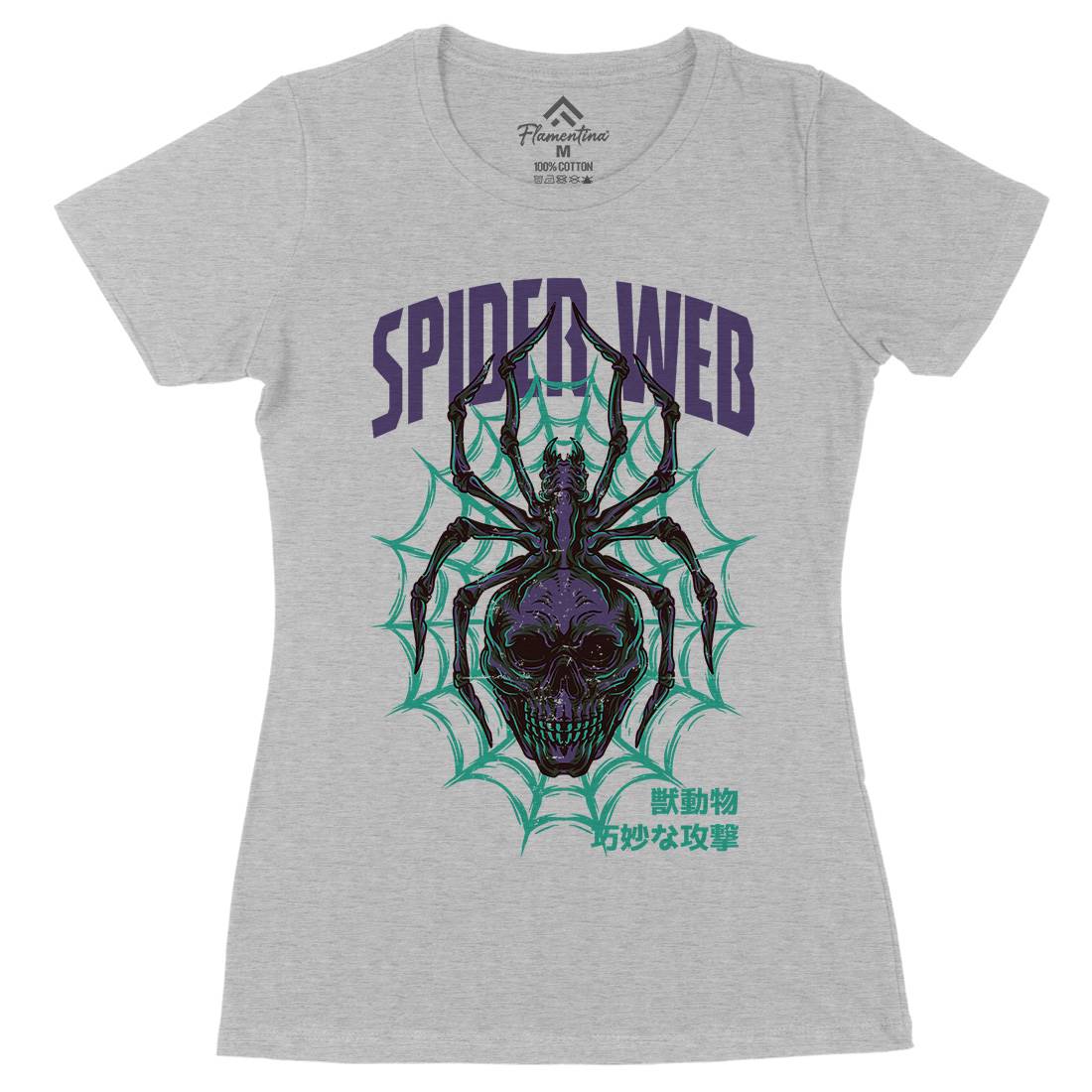 Spider Web Womens Organic Crew Neck T-Shirt Horror D830