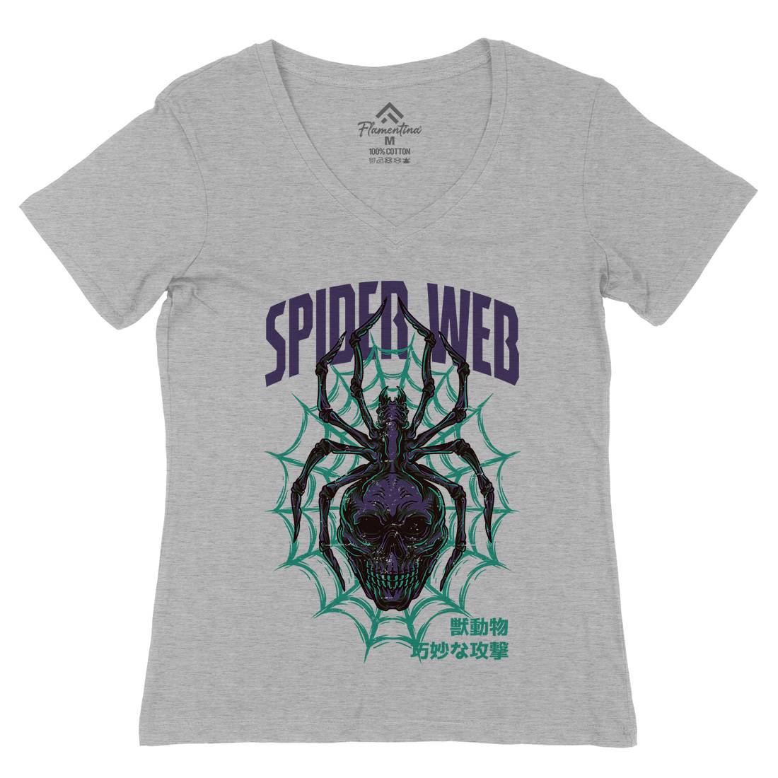 Spider Web Womens Organic V-Neck T-Shirt Horror D830
