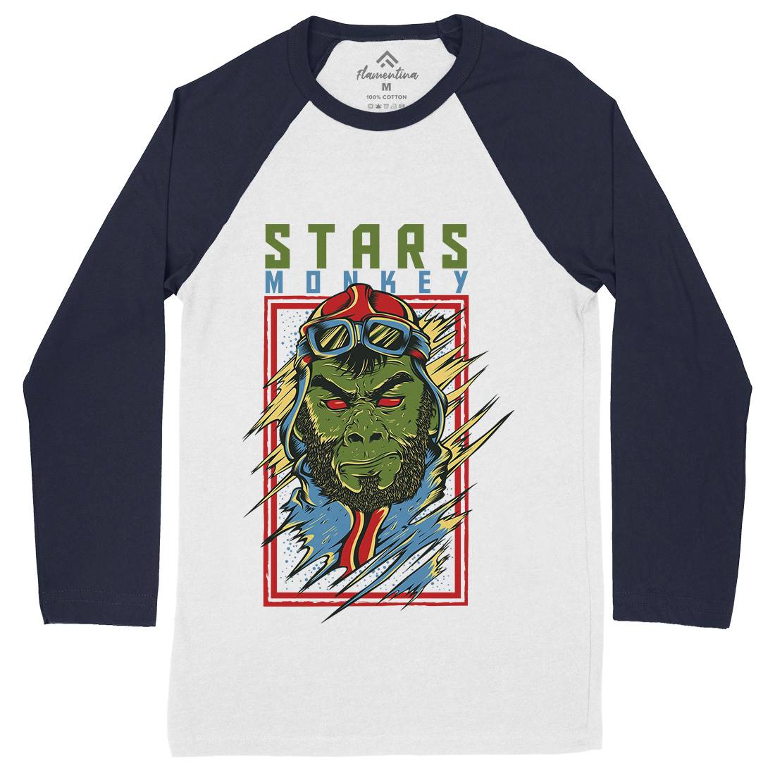 Stars Monkey Mens Long Sleeve Baseball T-Shirt Animals D835
