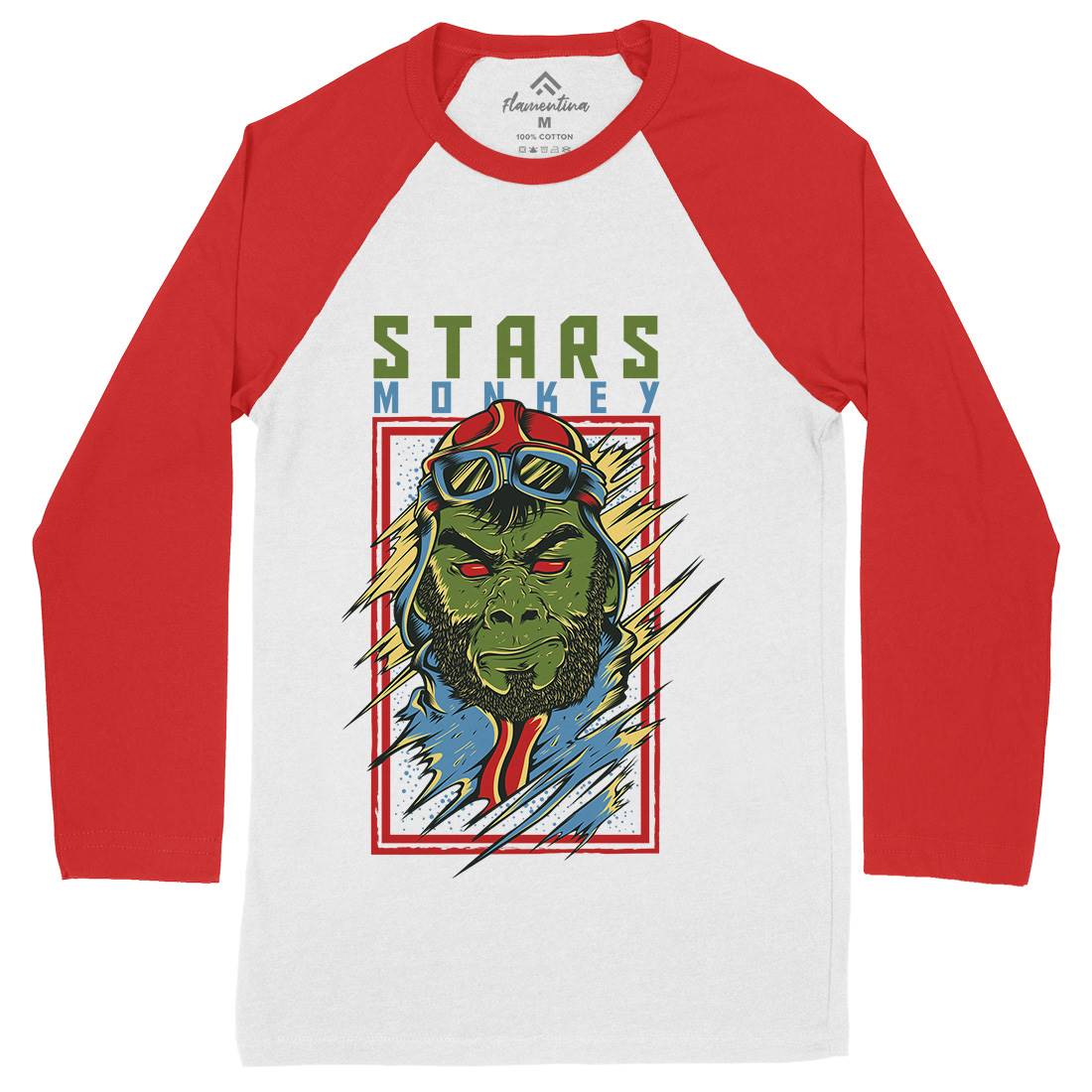 Stars Monkey Mens Long Sleeve Baseball T-Shirt Animals D835