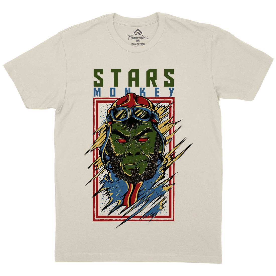 Stars Monkey Mens Organic Crew Neck T-Shirt Animals D835