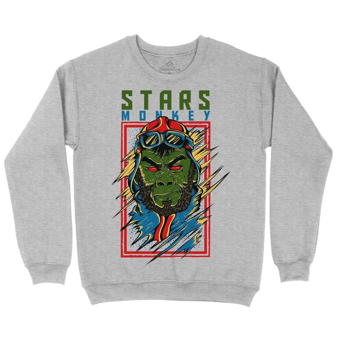 Stars Monkey Mens Crew Neck Sweatshirt Animals D835