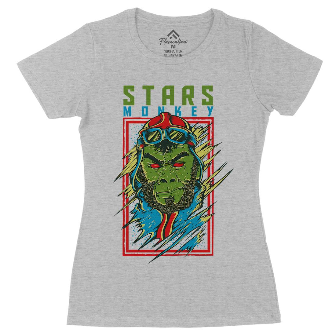 Stars Monkey Womens Organic Crew Neck T-Shirt Animals D835