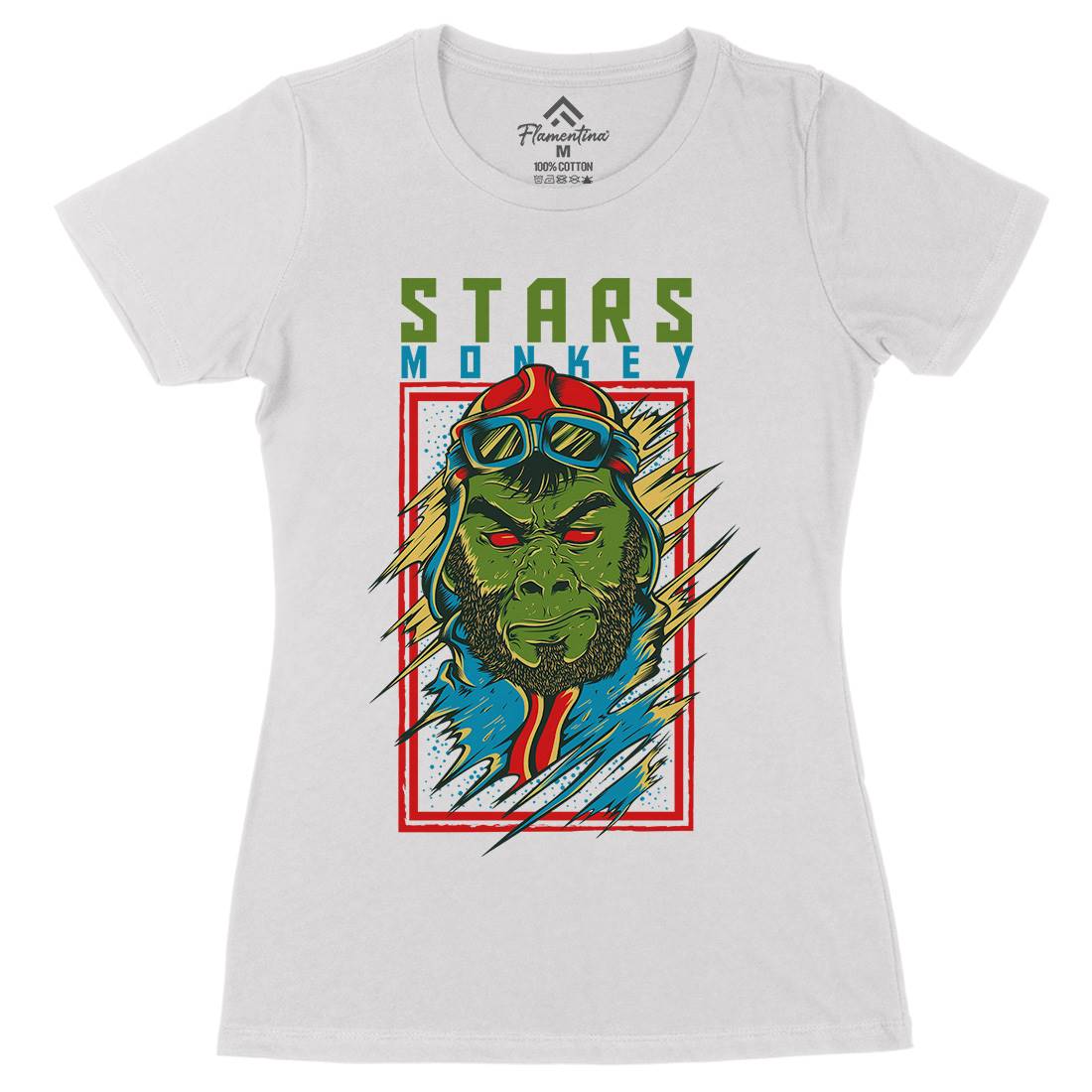 Stars Monkey Womens Organic Crew Neck T-Shirt Animals D835