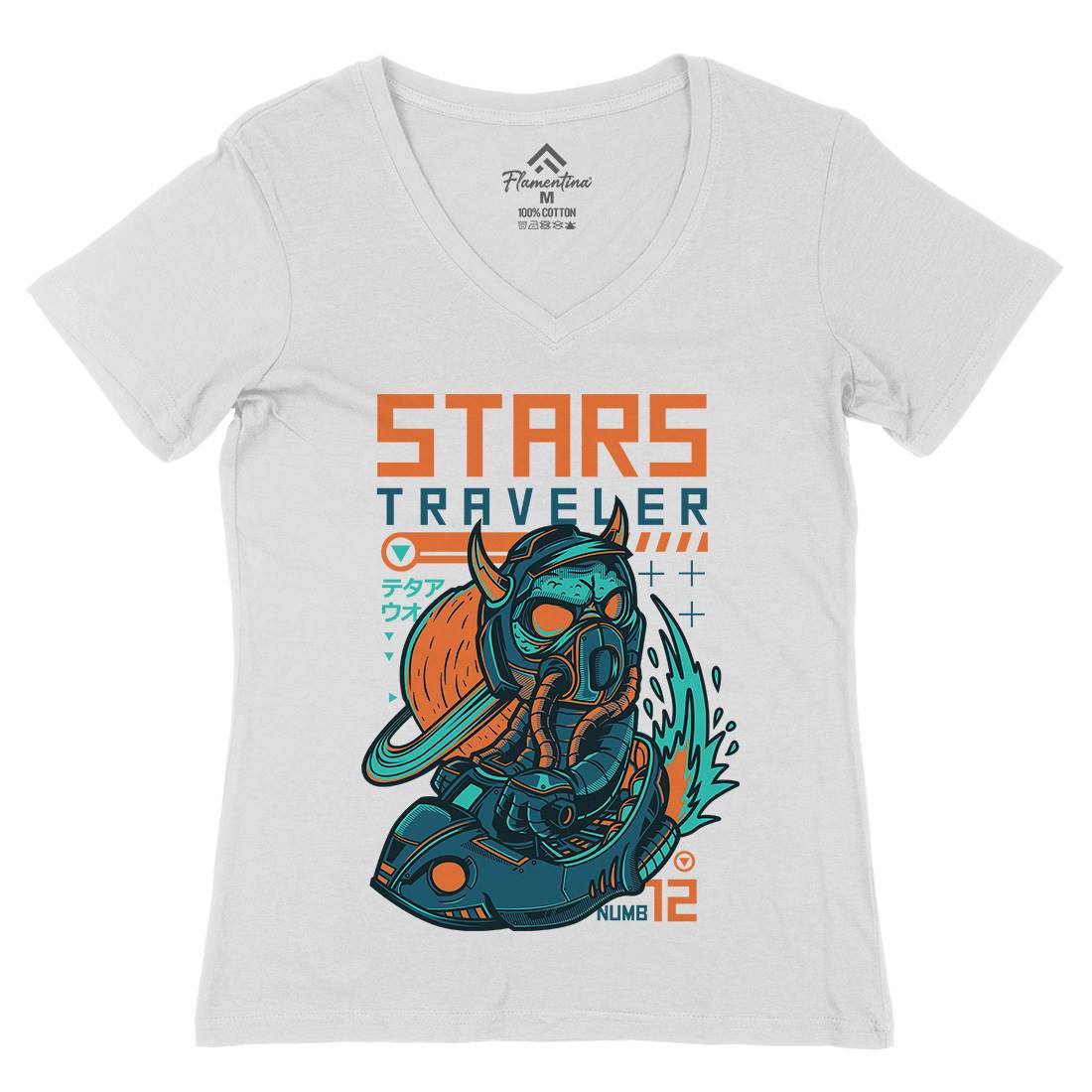Stars Traveller Womens Organic V-Neck T-Shirt Space D836