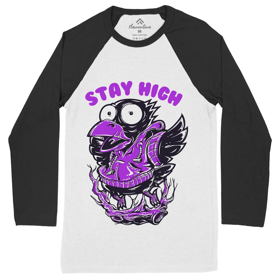 Stay High Bird Mens Long Sleeve Baseball T-Shirt Animals D837