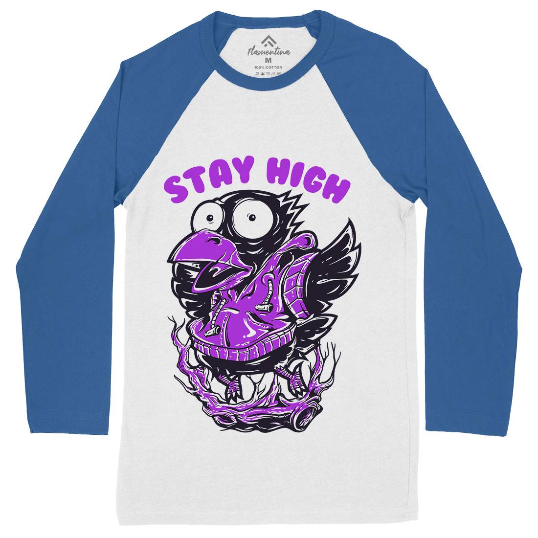 Stay High Bird Mens Long Sleeve Baseball T-Shirt Animals D837