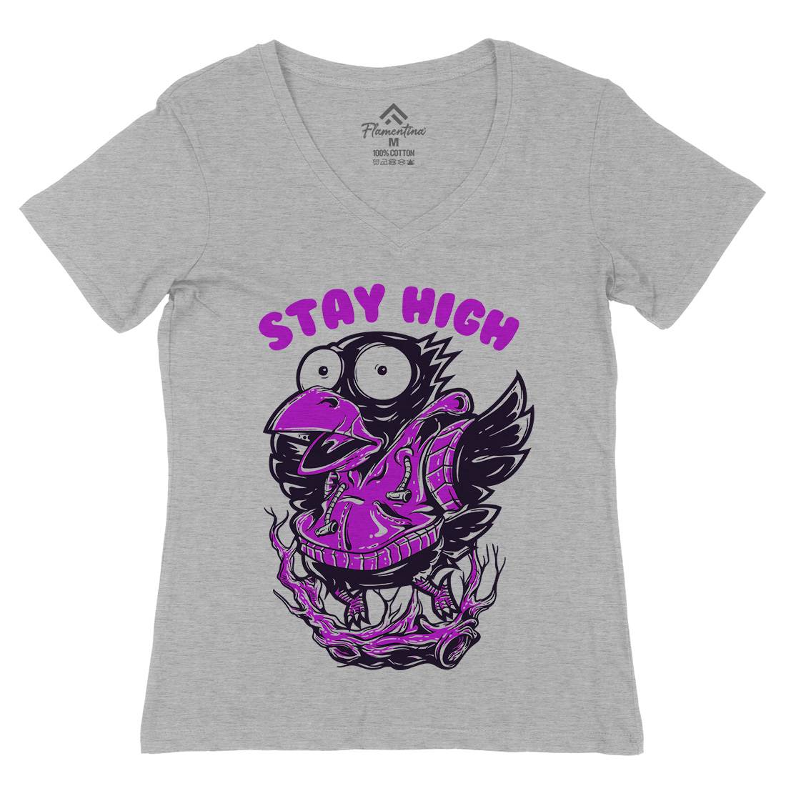 Stay High Bird Womens Organic V-Neck T-Shirt Animals D837