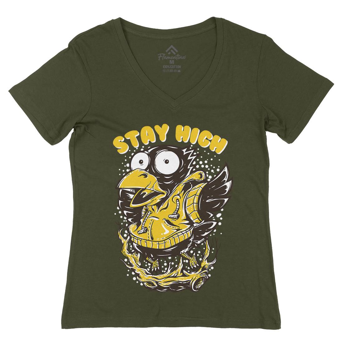 Stay High Bird Womens Organic V-Neck T-Shirt Animals D837