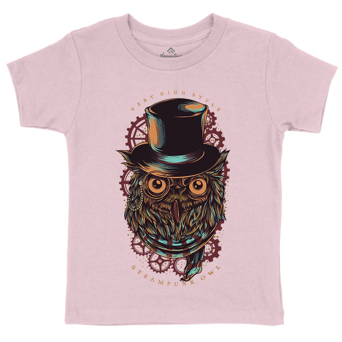 Owl Kids Crew Neck T-Shirt Steampunk D838