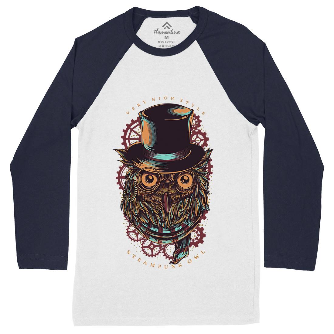 Owl Mens Long Sleeve Baseball T-Shirt Steampunk D838