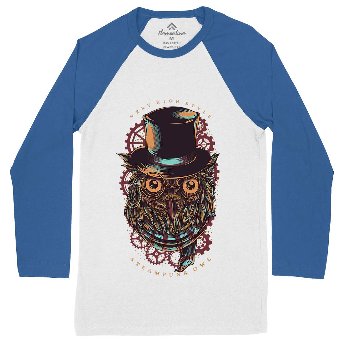 Owl Mens Long Sleeve Baseball T-Shirt Steampunk D838