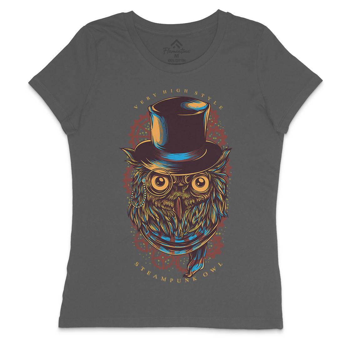 Owl Womens Crew Neck T-Shirt Steampunk D838