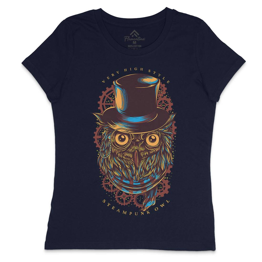 Owl Womens Crew Neck T-Shirt Steampunk D838