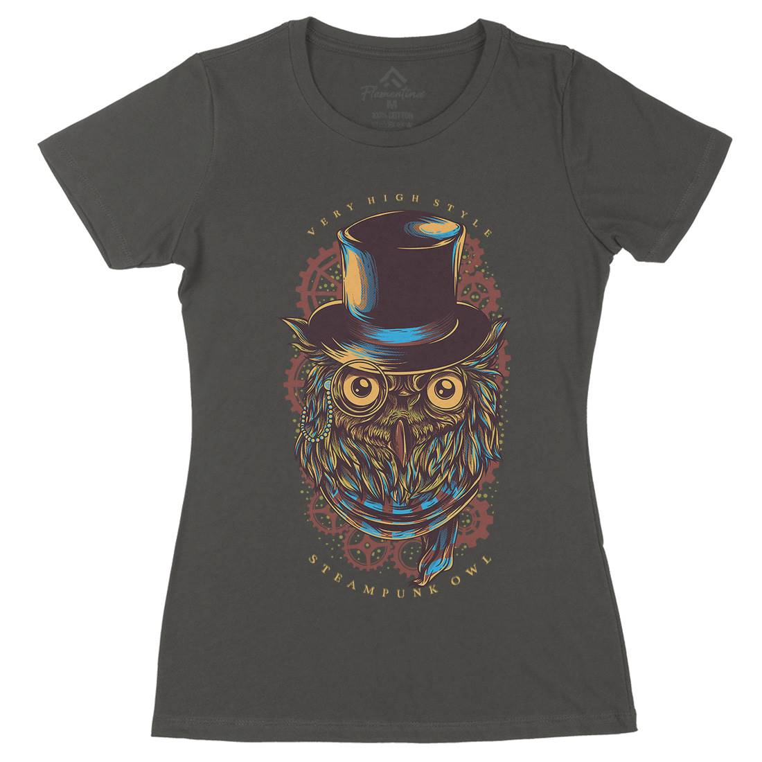 Owl Womens Organic Crew Neck T-Shirt Steampunk D838