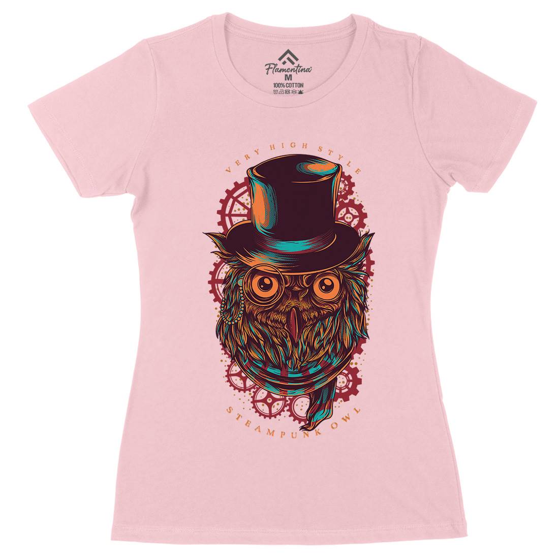 Owl Womens Organic Crew Neck T-Shirt Steampunk D838