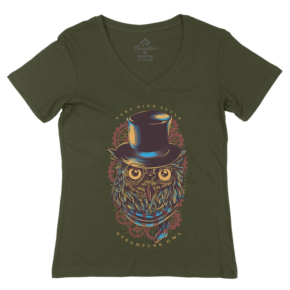 Owl Womens Organic V-Neck T-Shirt Steampunk D838