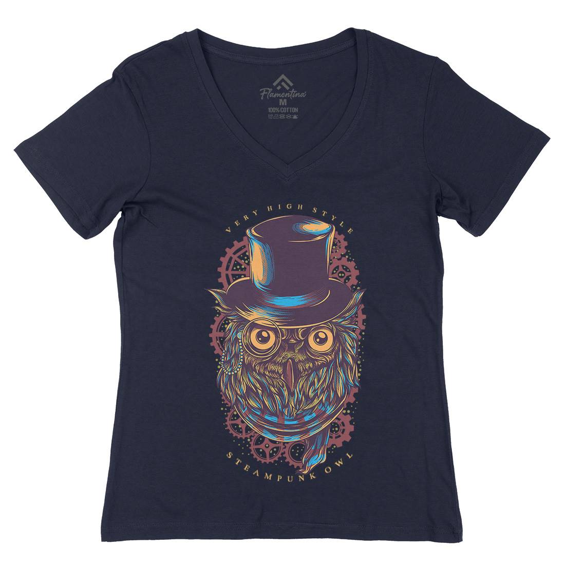 Owl Womens Organic V-Neck T-Shirt Steampunk D838