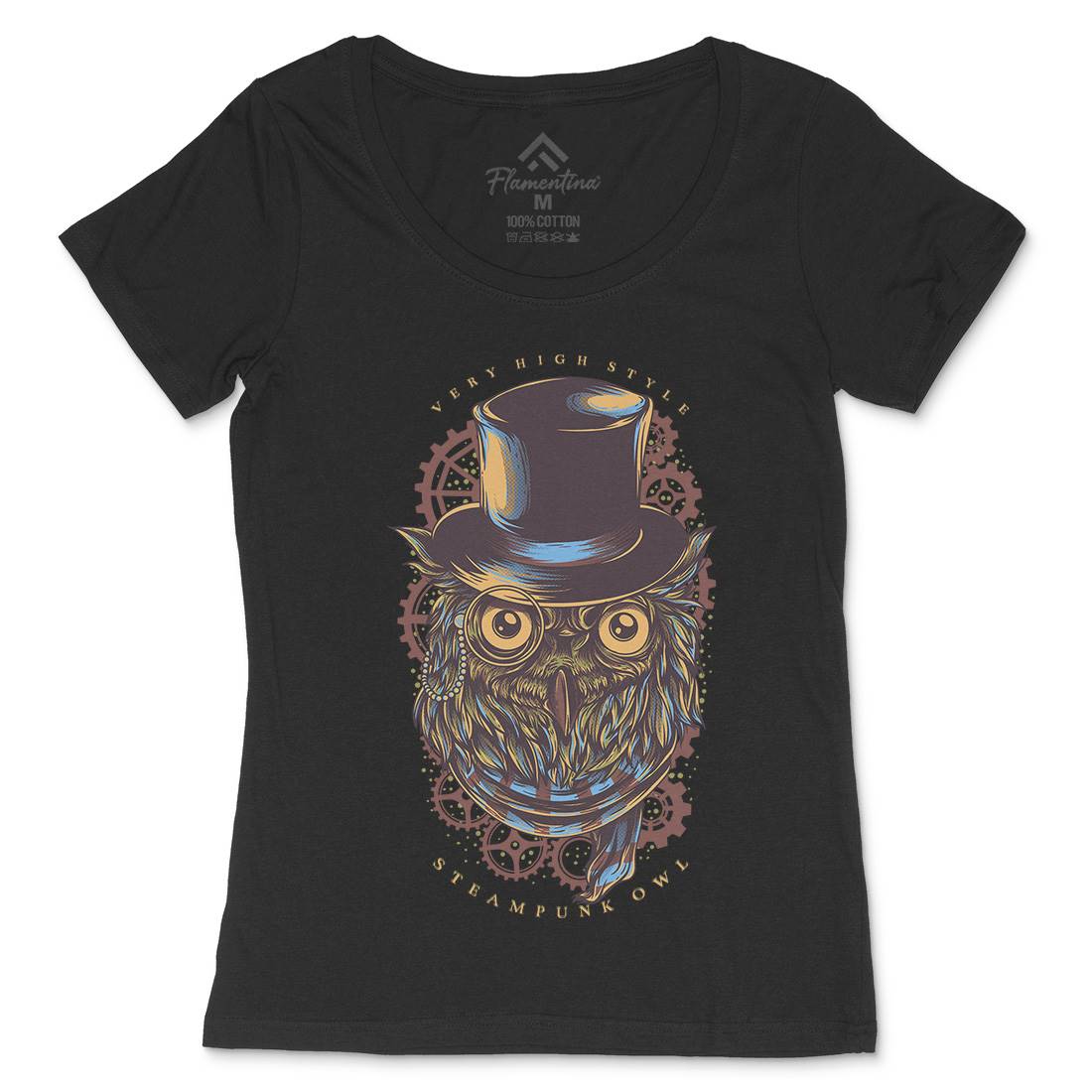 Owl Womens Scoop Neck T-Shirt Steampunk D838