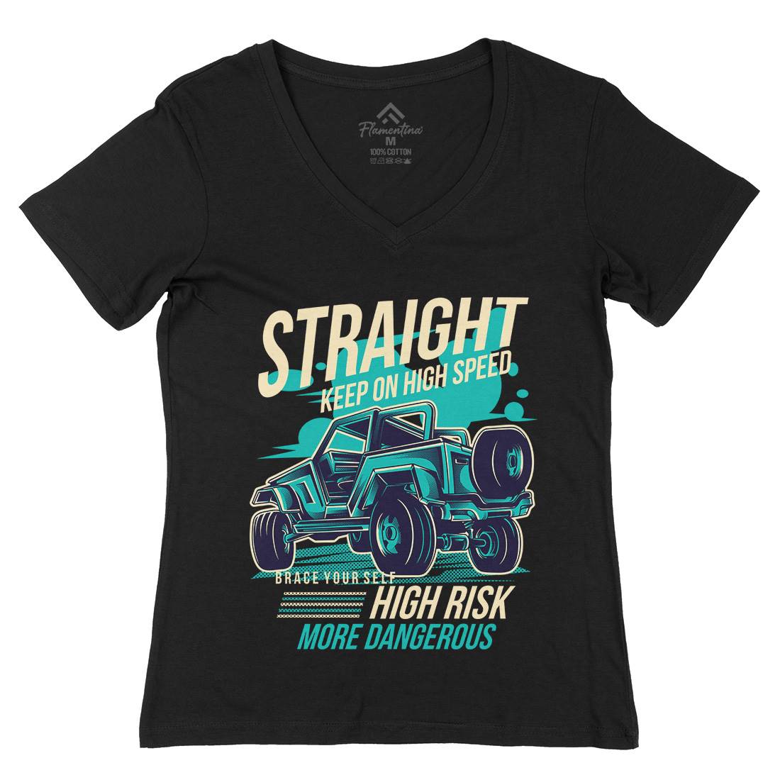 Straight Race Womens Organic V-Neck T-Shirt Cars D839