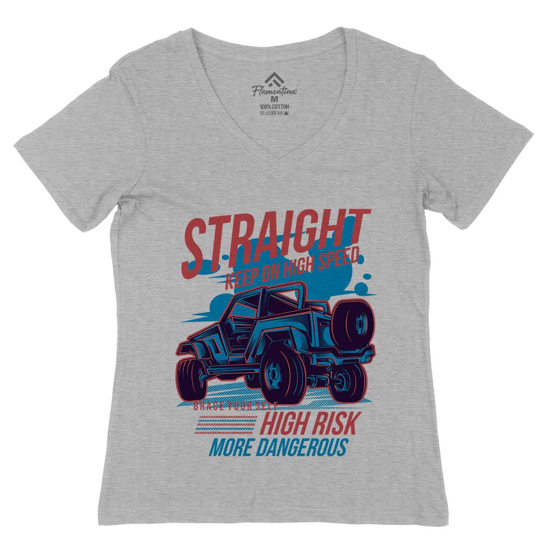 Straight Race Womens Organic V-Neck T-Shirt Cars D839