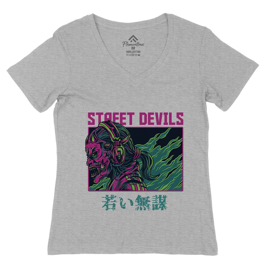 Street Devils Womens Organic V-Neck T-Shirt Horror D840