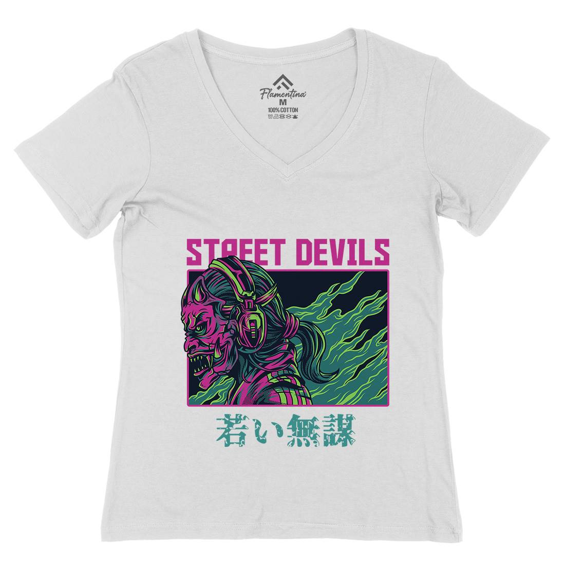 Street Devils Womens Organic V-Neck T-Shirt Horror D840