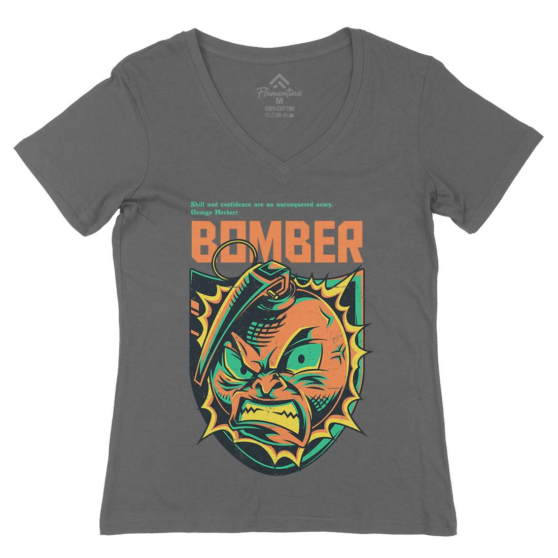 Bomber Grenade Womens Organic V-Neck T-Shirt Army D846