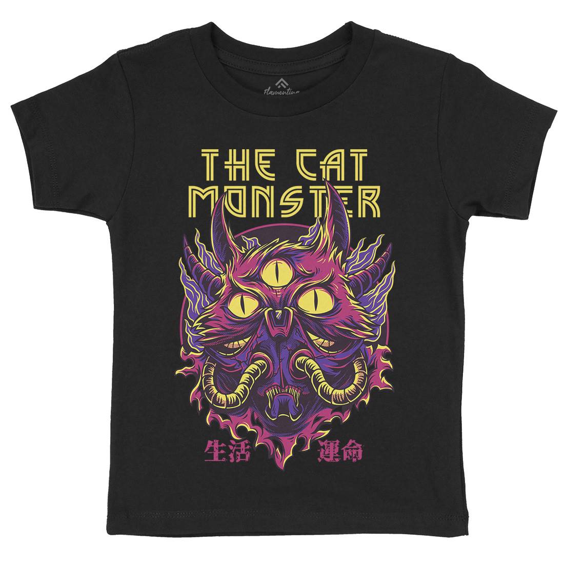 Cat Monster Kids Crew Neck T-Shirt Horror D848