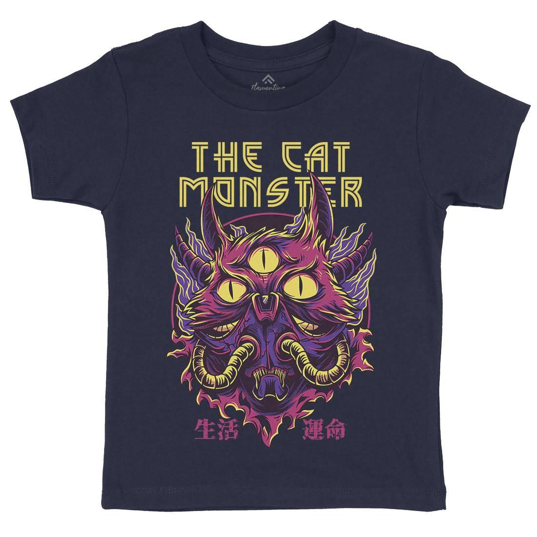 Cat Monster Kids Crew Neck T-Shirt Horror D848