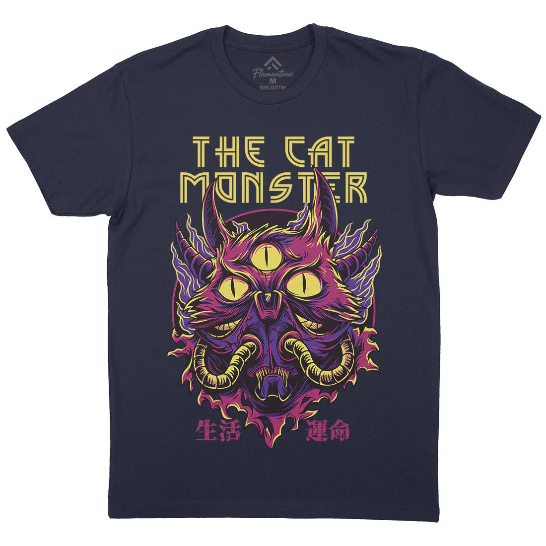 Cat Monster Mens Crew Neck T-Shirt Horror D848