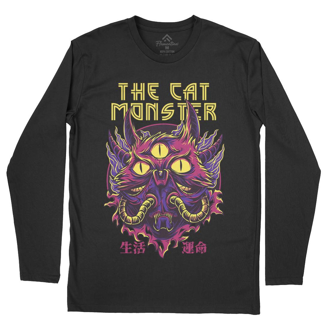 Cat Monster Mens Long Sleeve T-Shirt Horror D848