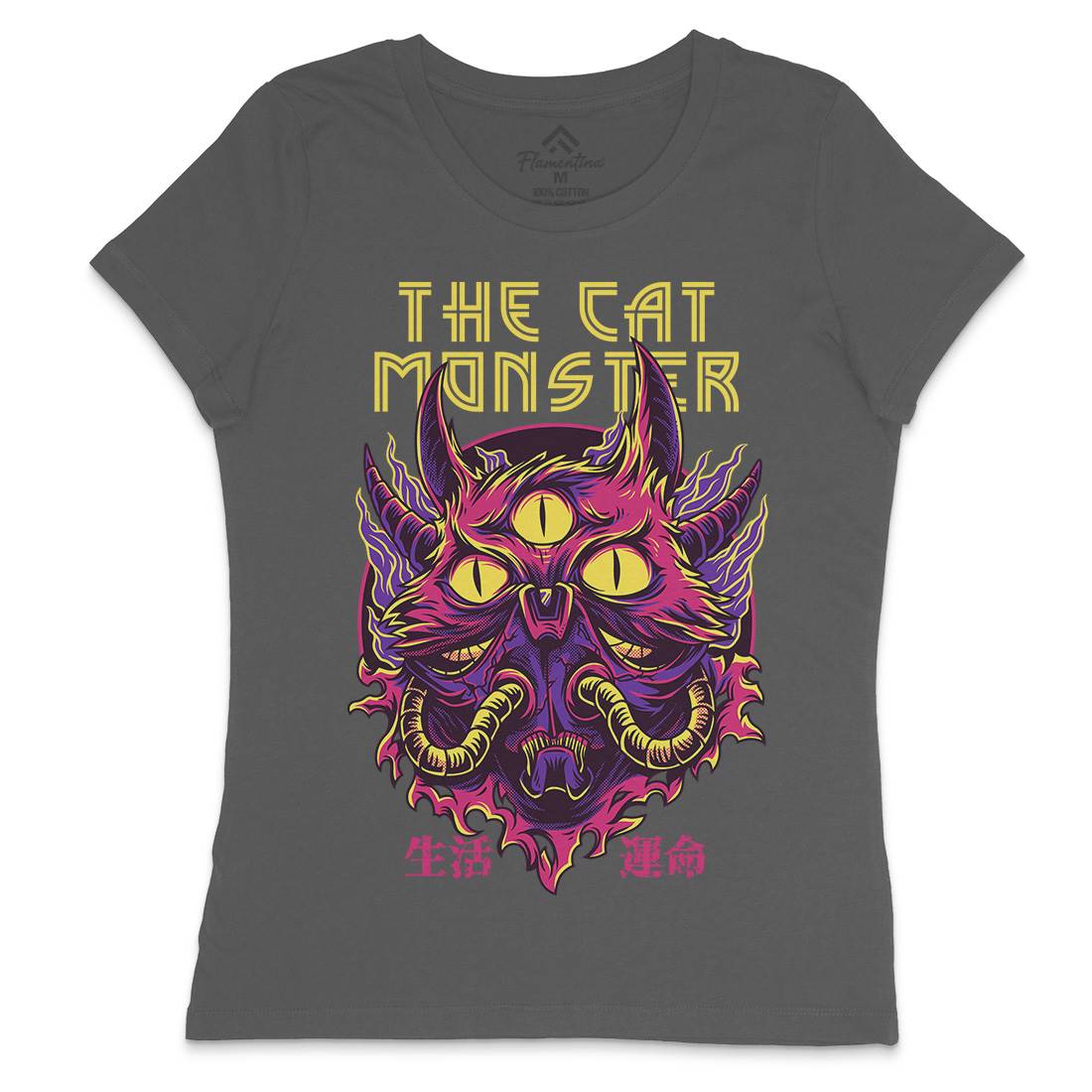 Cat Monster Womens Crew Neck T-Shirt Horror D848
