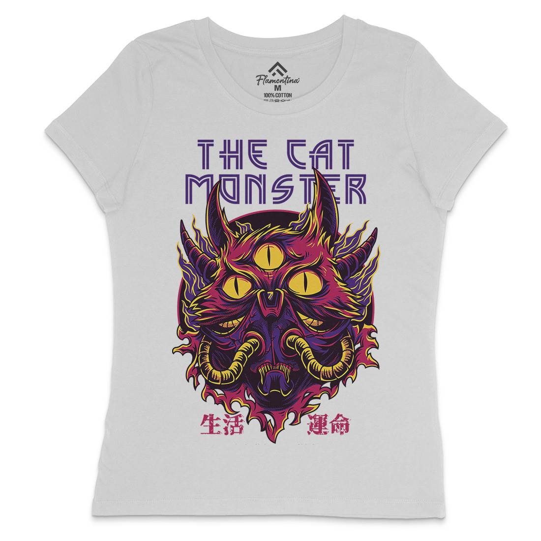 Cat Monster Womens Crew Neck T-Shirt Horror D848