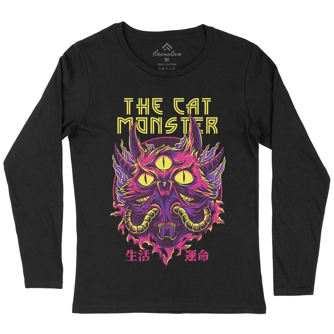 Cat Monster Womens Long Sleeve T-Shirt Horror D848