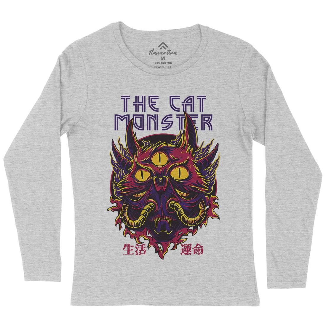 Cat Monster Womens Long Sleeve T-Shirt Horror D848