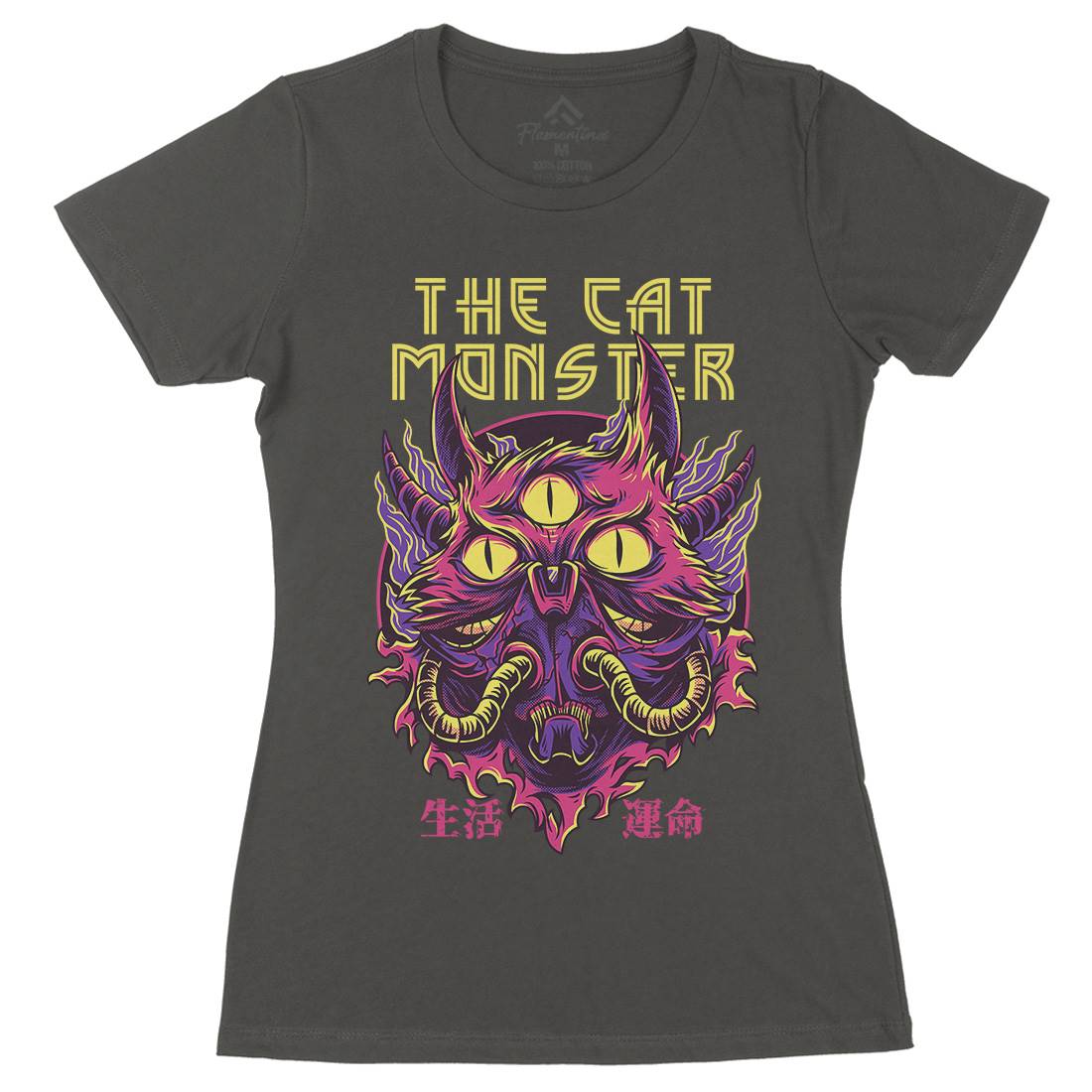 Cat Monster Womens Organic Crew Neck T-Shirt Horror D848