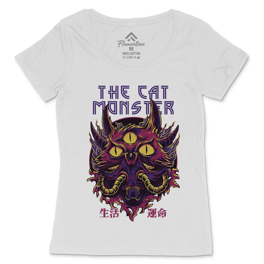 Cat Monster Womens Scoop Neck T-Shirt Horror D848