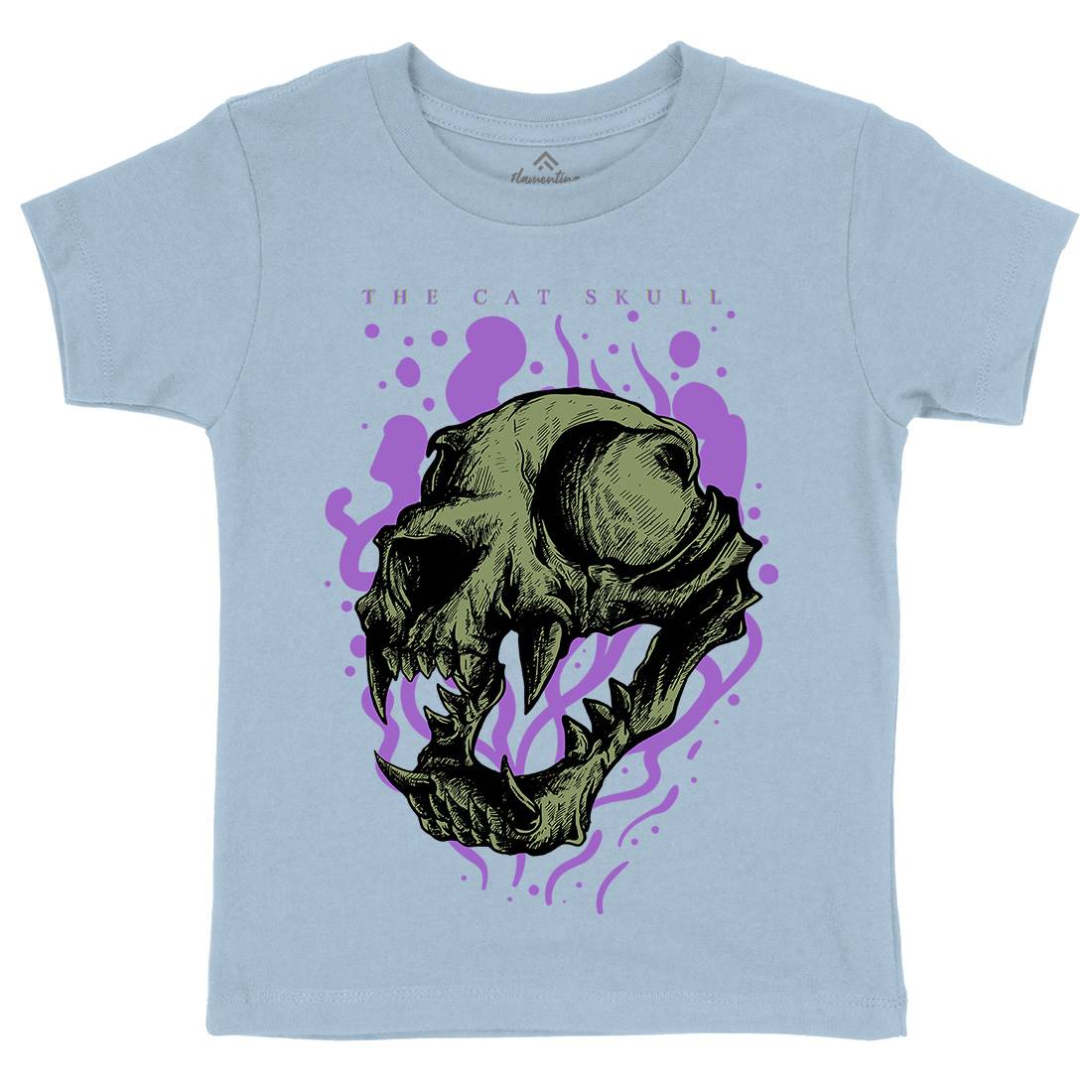Cat Skull Kids Crew Neck T-Shirt Horror D849