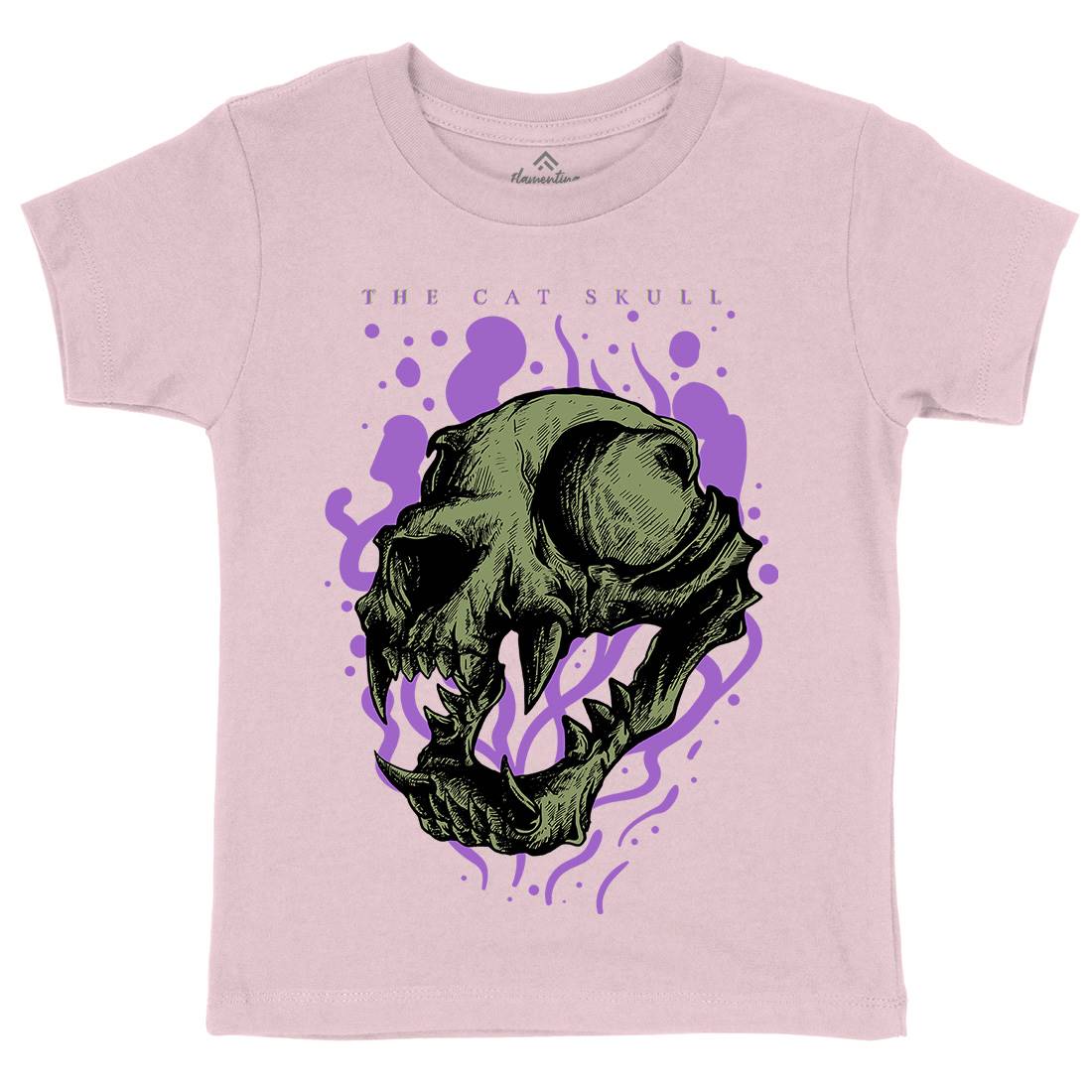 Cat Skull Kids Organic Crew Neck T-Shirt Horror D849