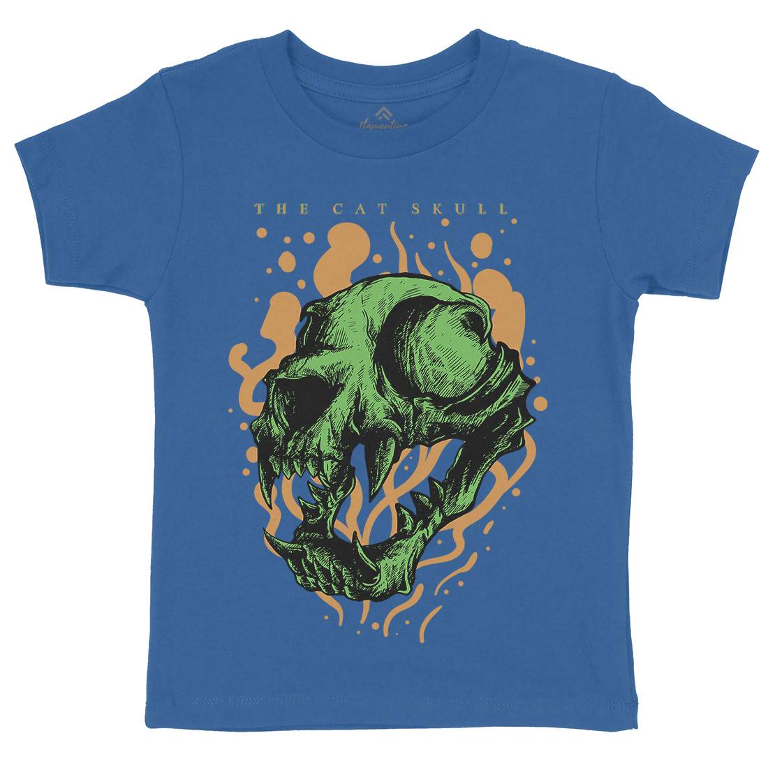 Cat Skull Kids Crew Neck T-Shirt Horror D849