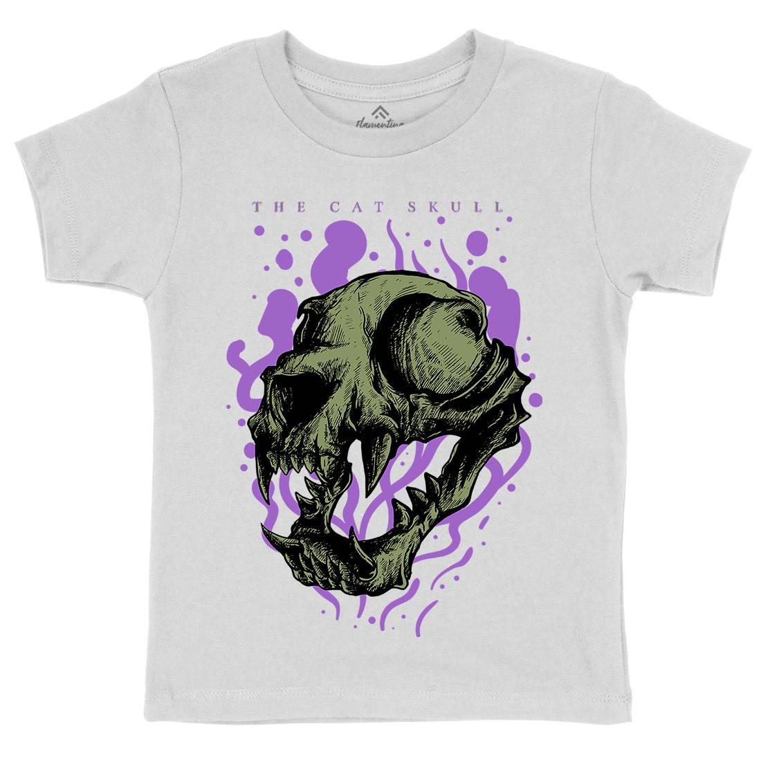 Cat Skull Kids Organic Crew Neck T-Shirt Horror D849