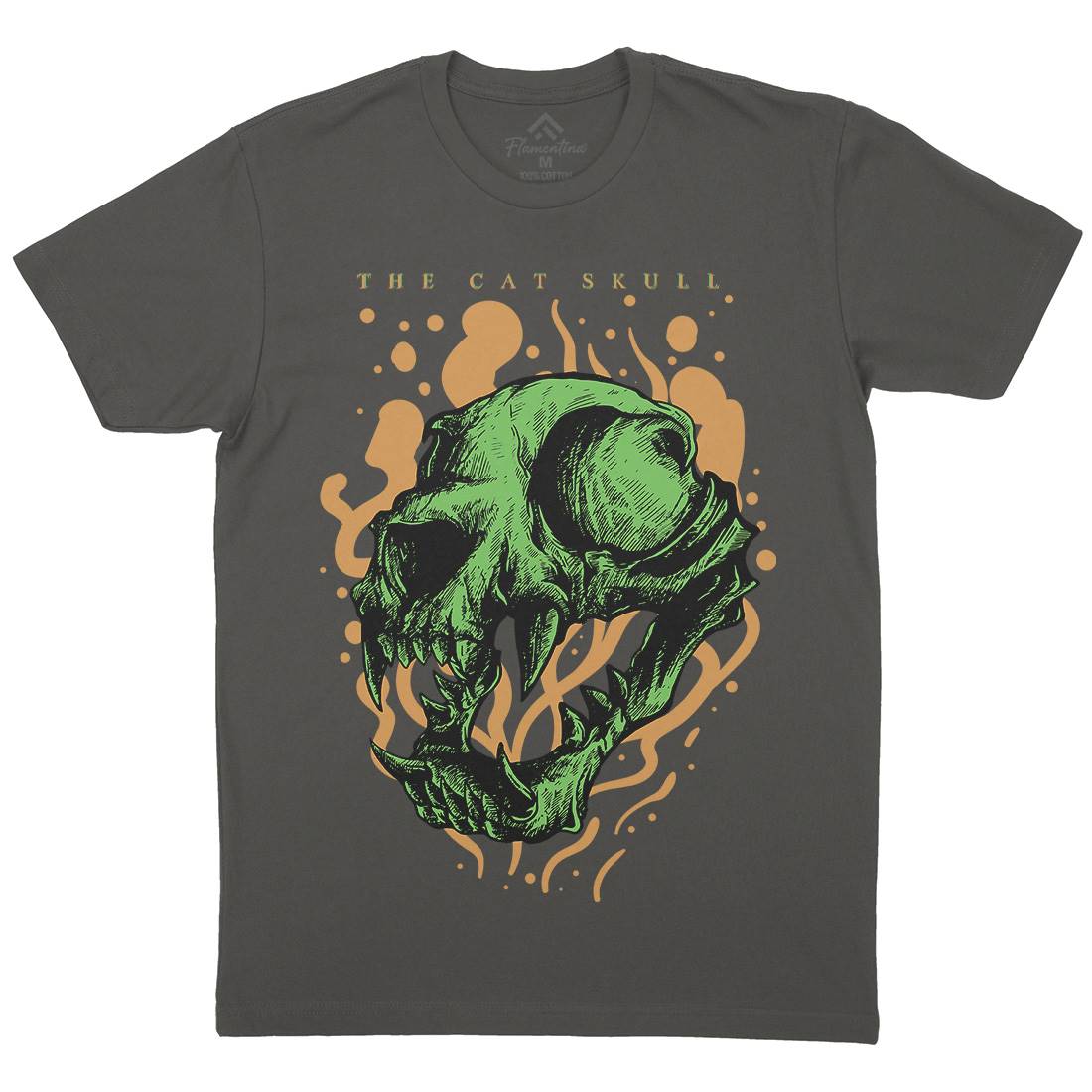 Cat Skull Mens Organic Crew Neck T-Shirt Horror D849