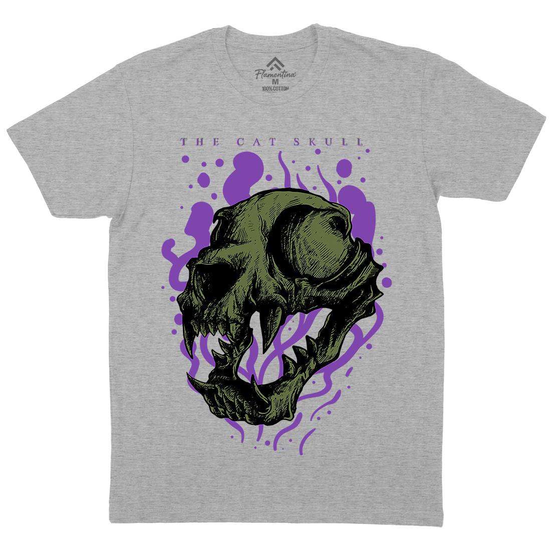 Cat Skull Mens Crew Neck T-Shirt Horror D849