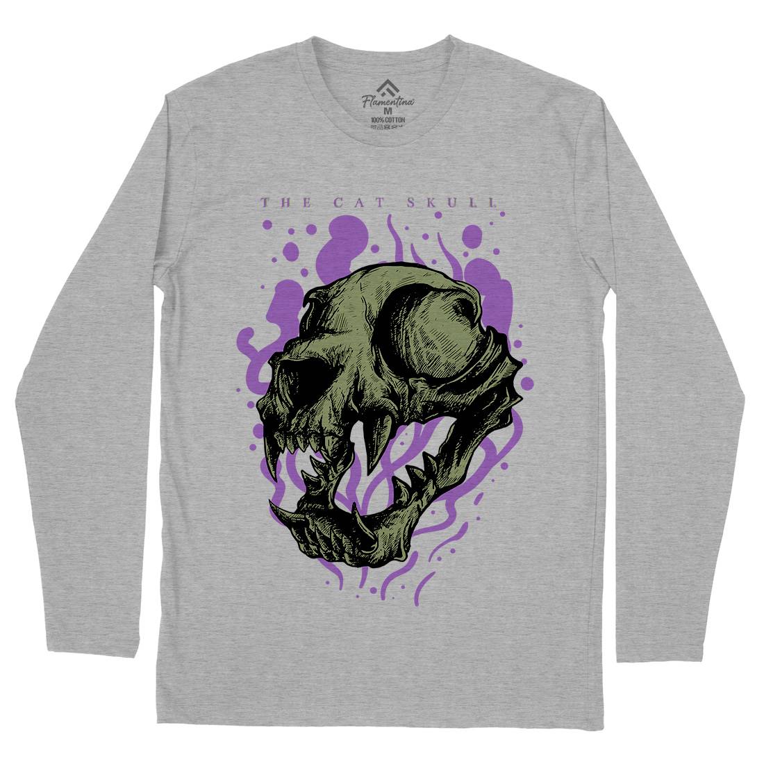 Cat Skull Mens Long Sleeve T-Shirt Horror D849
