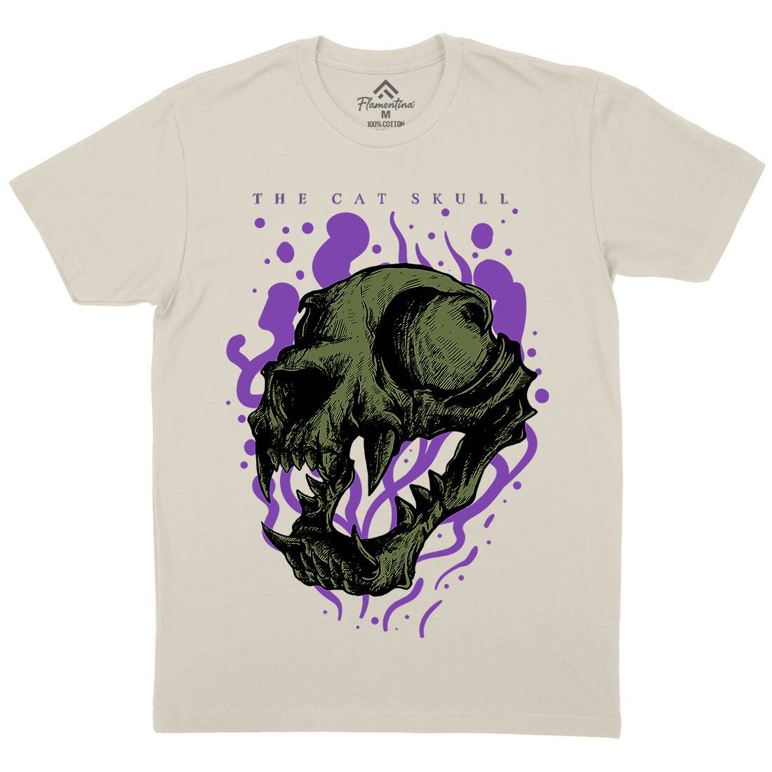 Cat Skull Mens Organic Crew Neck T-Shirt Horror D849