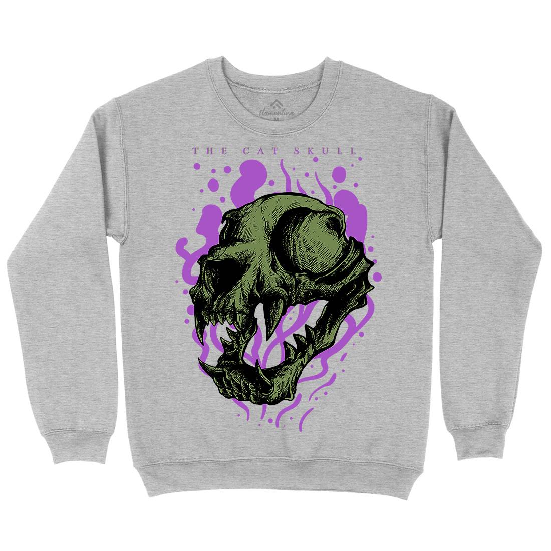 Cat Skull Mens Crew Neck Sweatshirt Horror D849