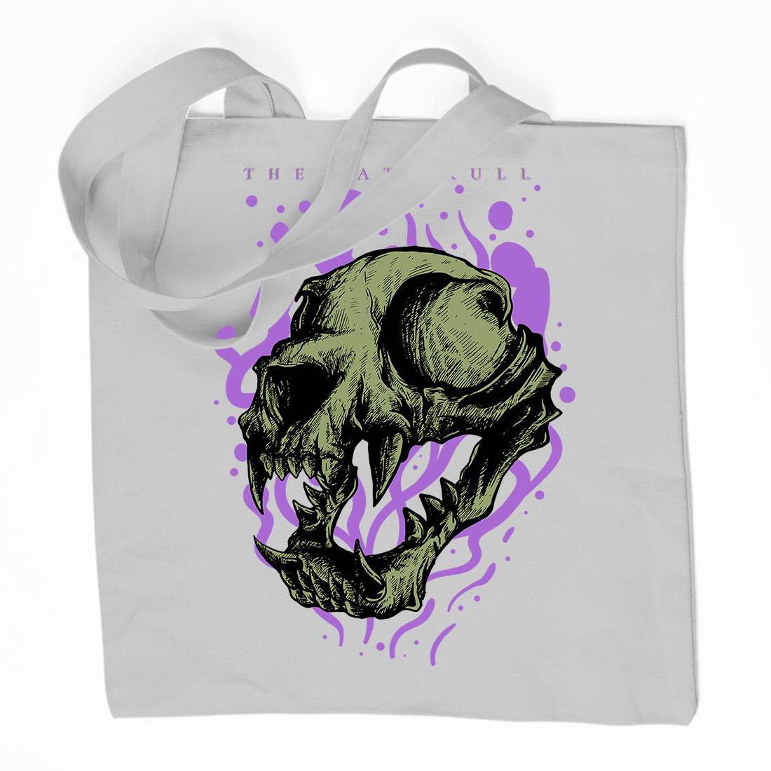 Cat Skull Organic Premium Cotton Tote Bag Horror D849