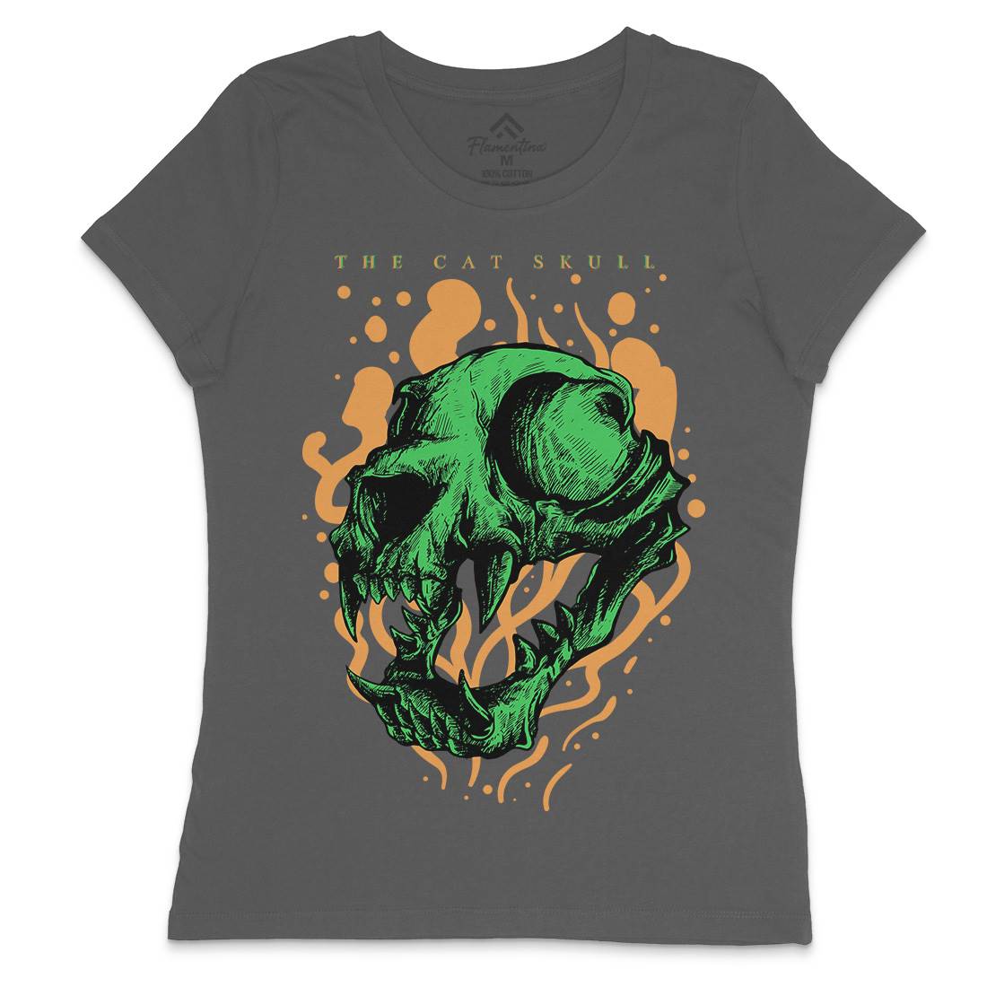 Cat Skull Womens Crew Neck T-Shirt Horror D849
