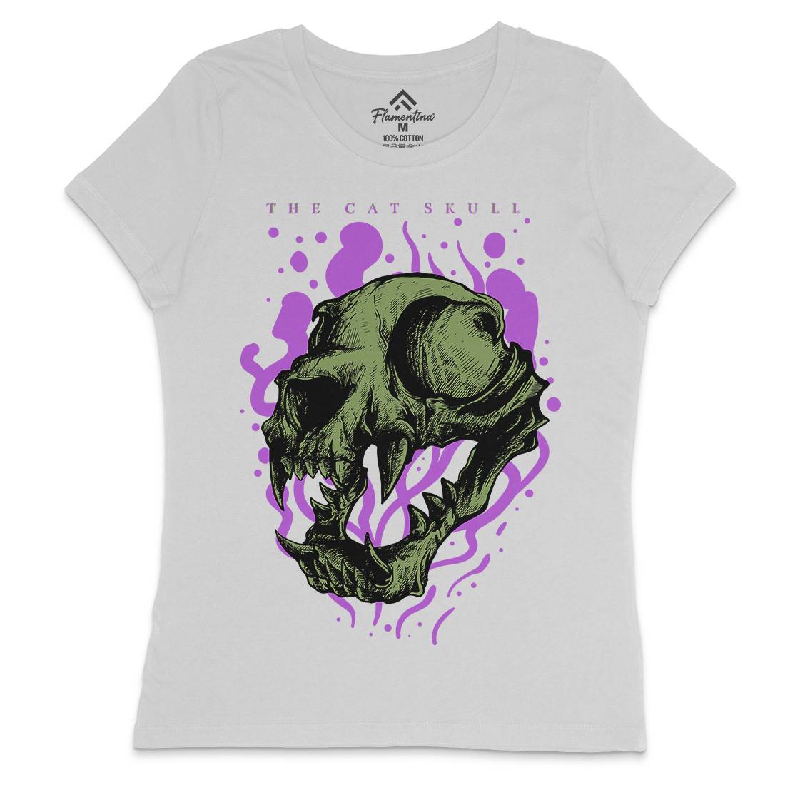 Cat Skull Womens Crew Neck T-Shirt Horror D849